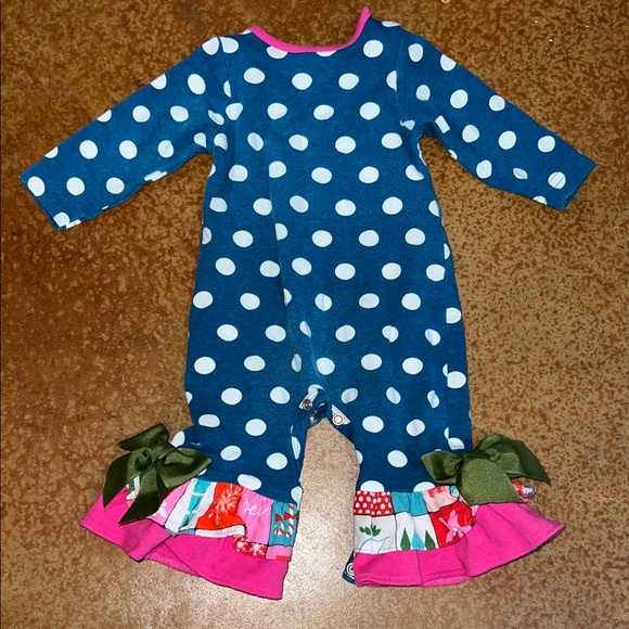 Polka Dot Baby Romper with Pink Accents - Picture 3 of 3